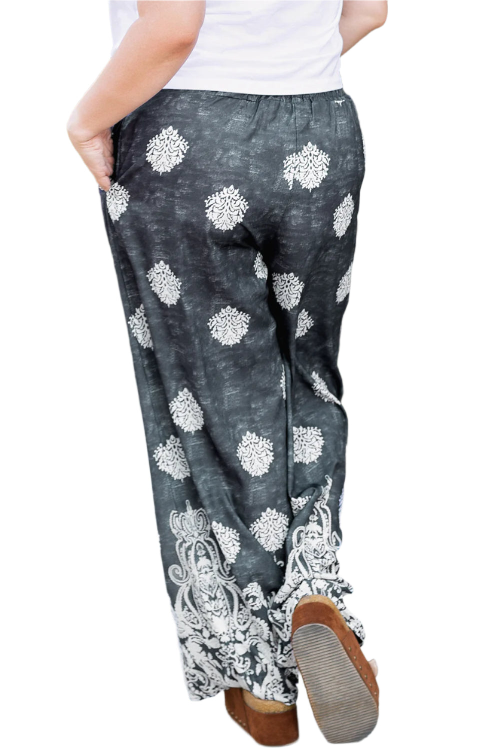 Grey Drawstring Wide Leg Pant - 1X - 4X