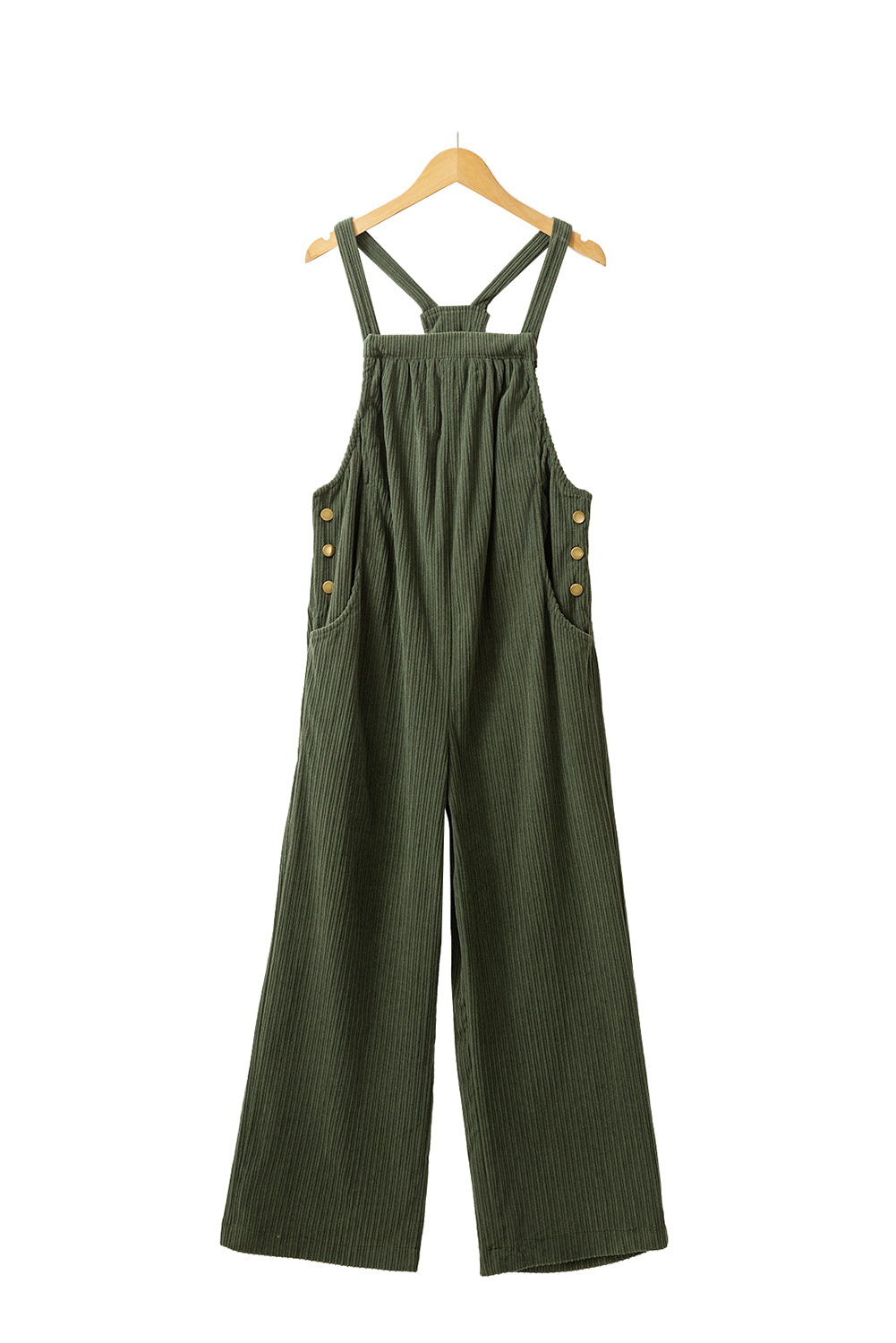 Black Solid Pocketed Loose Fit Corduroy Overall