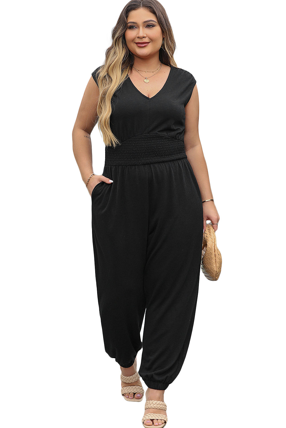 Black Sleeveless Jumpsuit - 1X - 3X