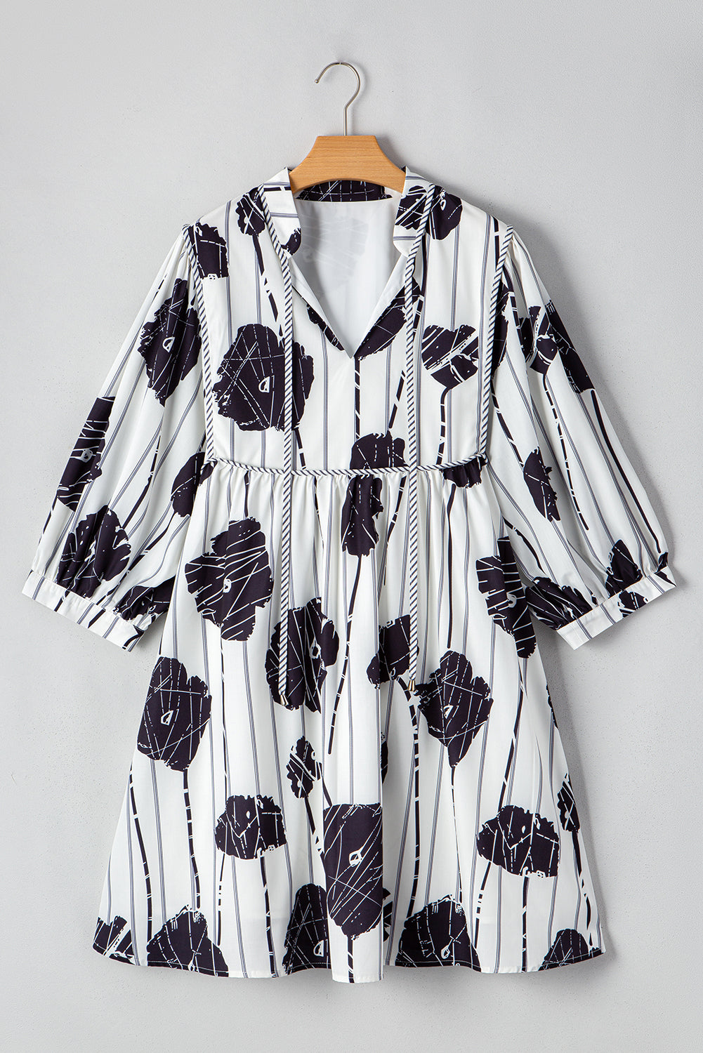White with Black Flowers Dress - 1X - 4X