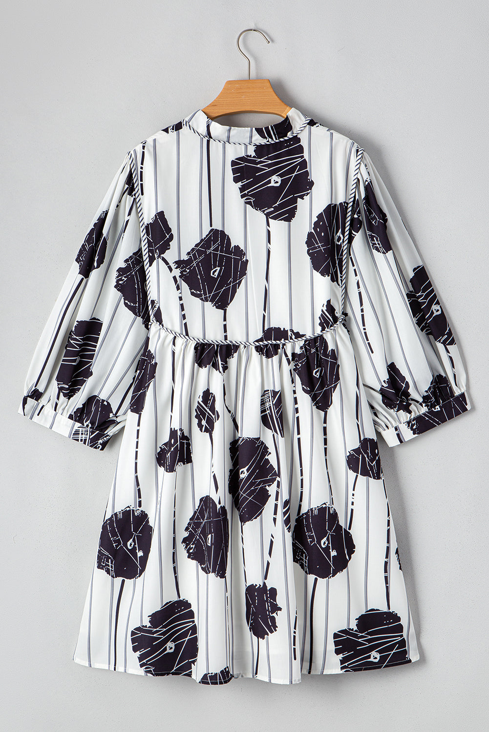 White with Black Flowers Dress - 1X - 4X