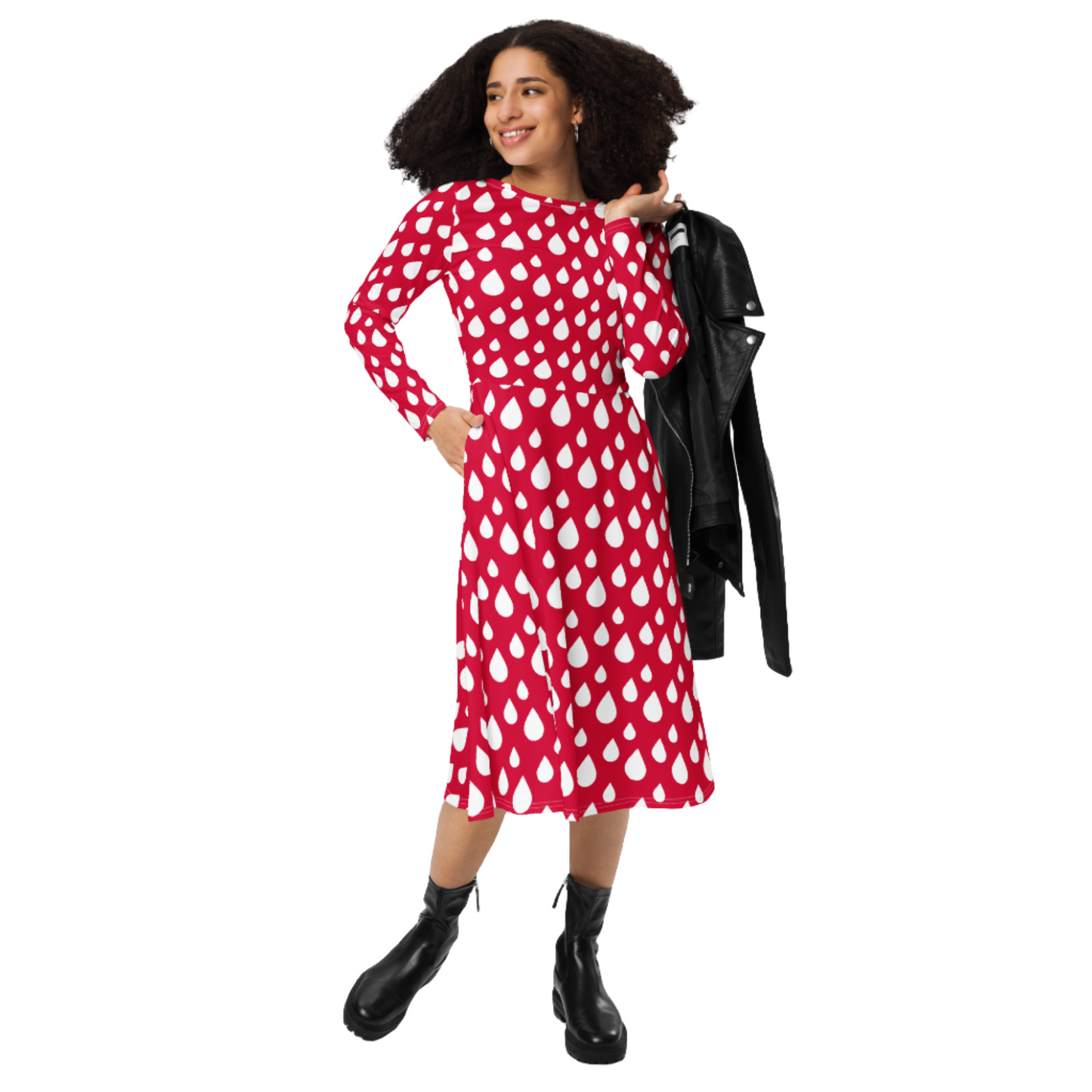 Long Sleeve Red Midi Dress - 2XS - 6XL