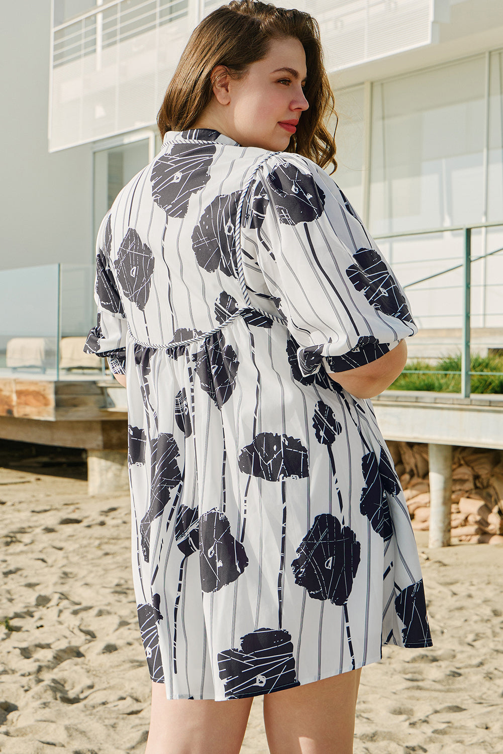 White with Black Flowers Dress - 1X - 4X
