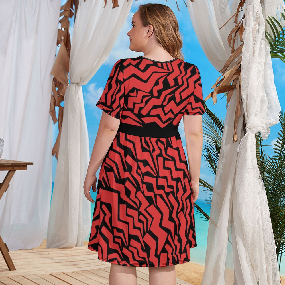 RED & Black Geometric Dress - L - 4XL