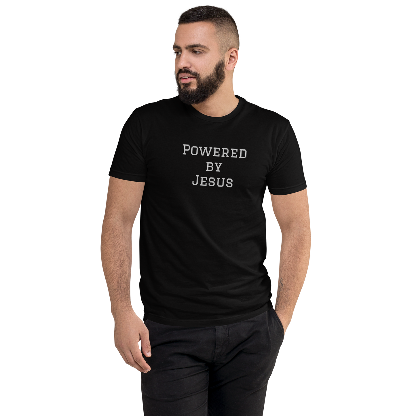 Powered by Jesus Embroidered T-shirt - XS - 3XL