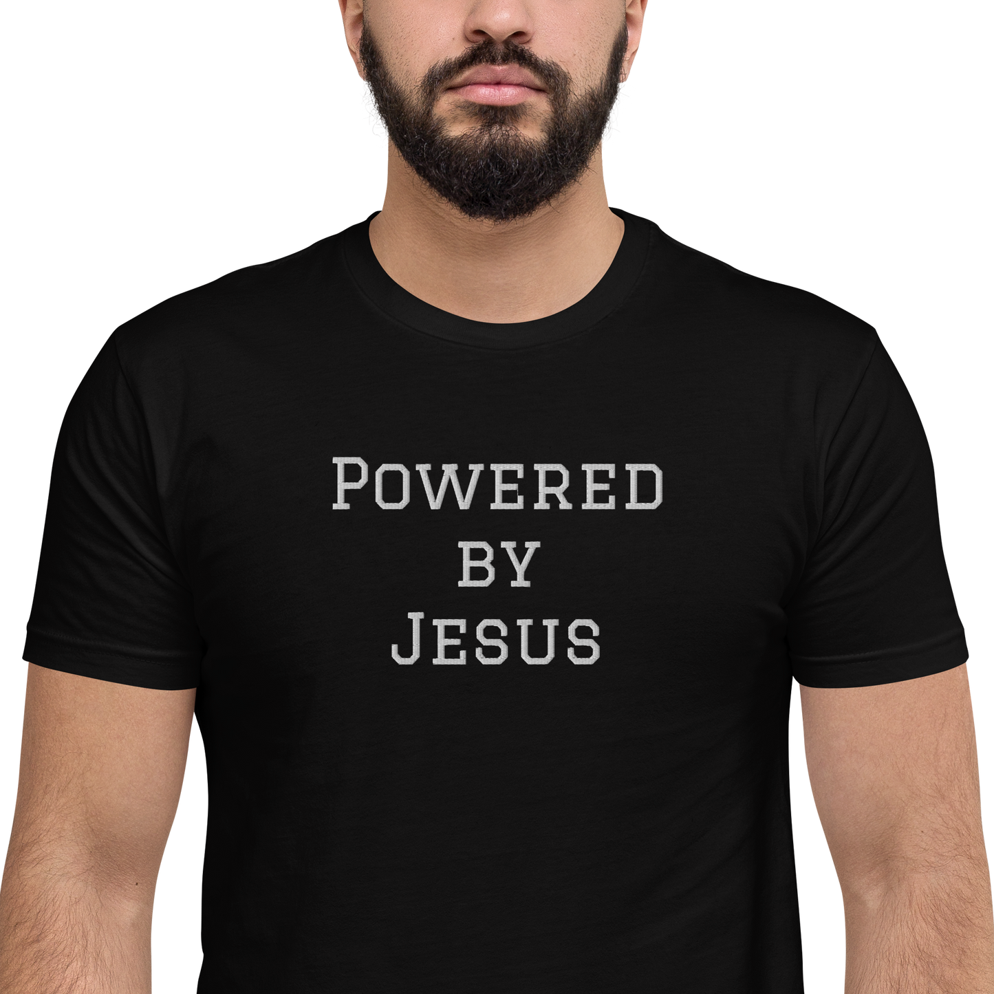 Powered by Jesus Embroidered T-shirt - XS - 3XL