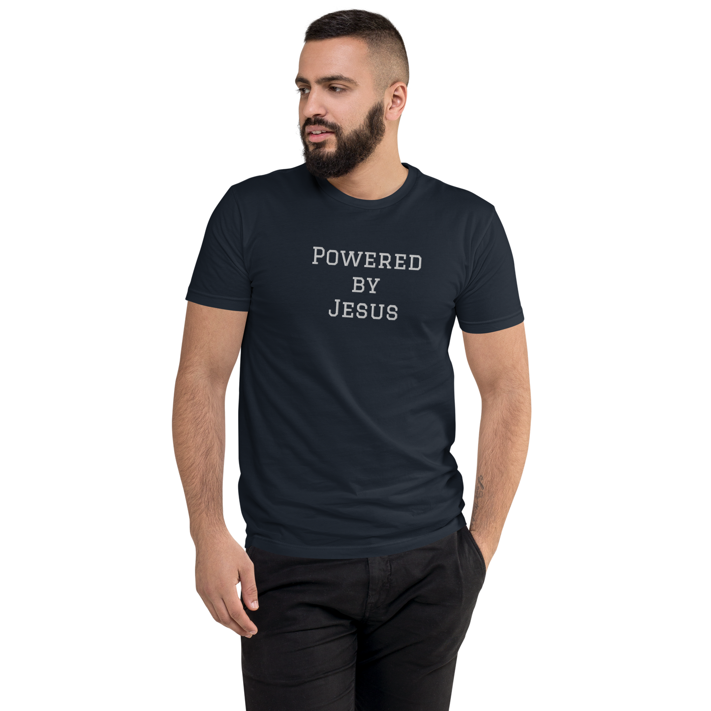 Powered by Jesus Embroidered T-shirt - XS - 3XL