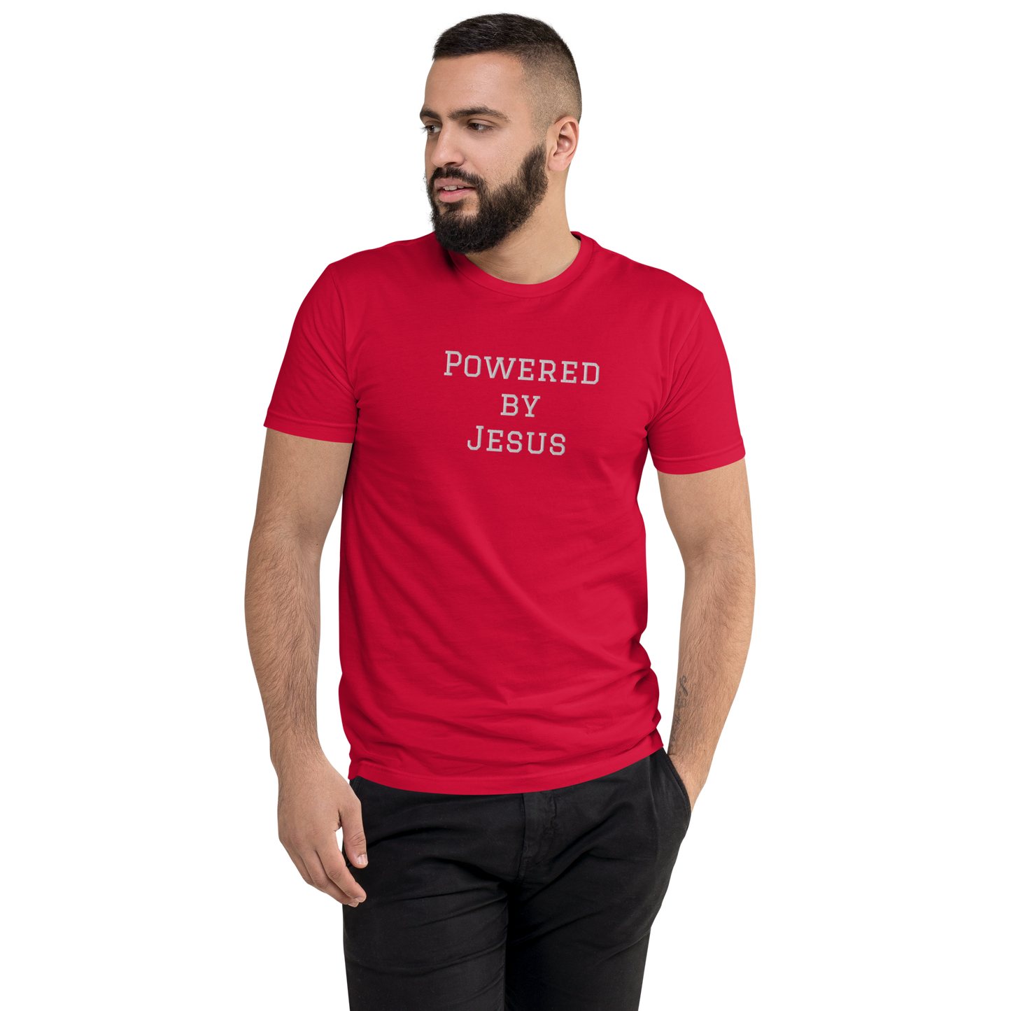 Powered by Jesus Embroidered T-shirt - XS - 3XL